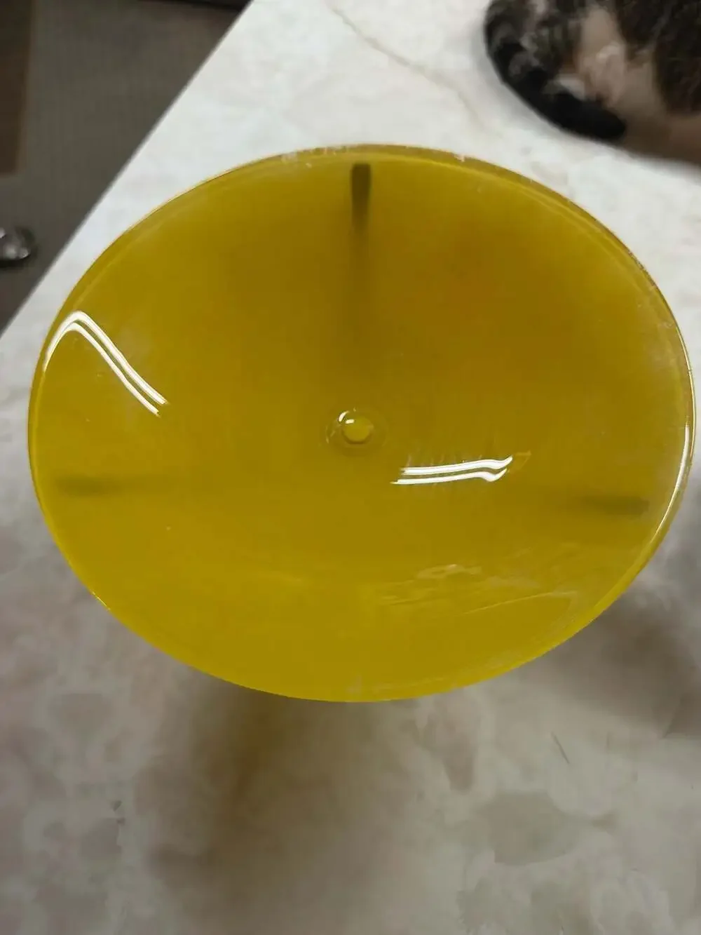Vintage Yellow Marigold Art Glass Compote Bowl with Metal Stand